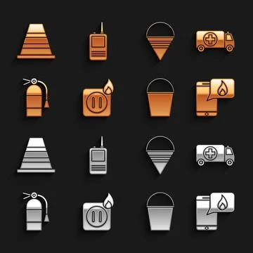 Set Electric wiring of socket in fire, Ambulance and emergency car, Phone wit Stock Illustration