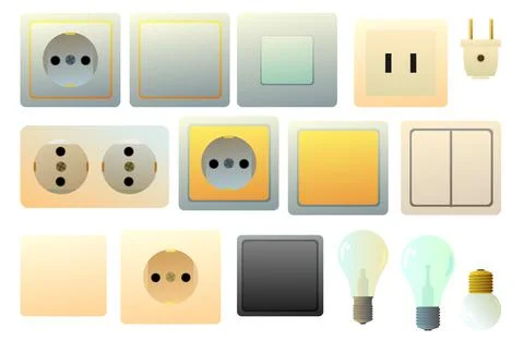 Set of Electrical appliances for home network. Sockets, switches and light bu Stock Illustration