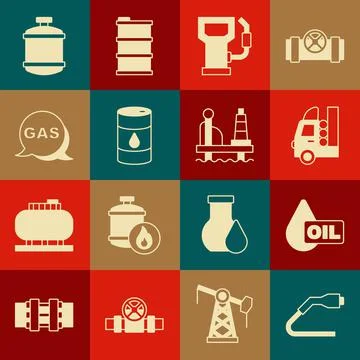 Set Electrical cable plug charging, Oil drop, Gas tank for vehicle, Petrol gas Stock Illustration