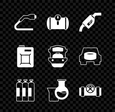 Set Electrical cable plug charging, Gas tank for vehicle, Gasoline pump nozzle Stock Illustration