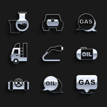 Set Electrical cable plug charging, Word oil, Location and gas station, Oil tank Stock Illustration