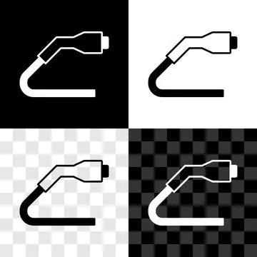 Set Electrical cable plug charging icon isolated on black and white, transp.. Stock Illustration