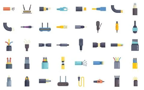 Set of electrical connectors and network cables connecting devices Stock Illustration
