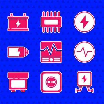 Set Electrical measuring instruments, outlet, transformer, circuit scheme, Fuse Ilustração Stock