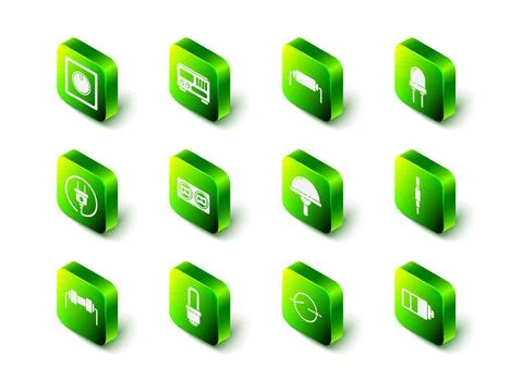 Set Electrical measuring instruments, Resistor electricity, Light emitting diode Stock Illustration