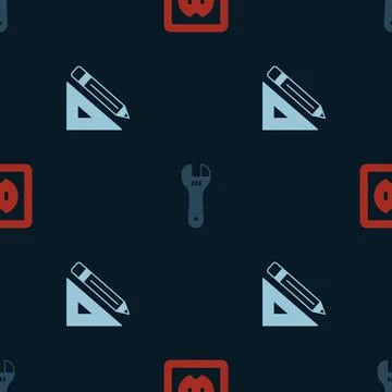 Set Electrical outlet, Adjustable wrench and Triangular ruler and pencil on Stock Illustration