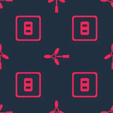 Set Electrical outlet and Wind turbine on seamless pattern. Vector Stock Illustration