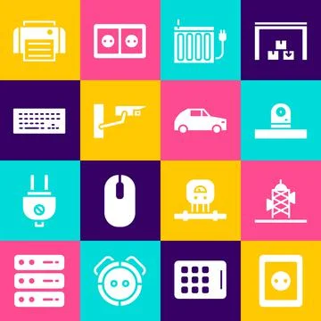 Set Electrical outlet, Antenna, Security camera, Heating radiator, Keyboard Stock Illustration