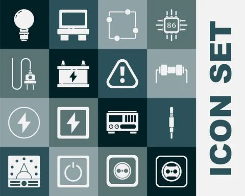 Set Electrical outlet, Audio jack, Resistor electricity, circuit scheme, Car Ilustração Stock