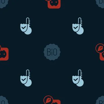 Set Electrical outlet, Banner for bio and Thermometer on seamless pattern. Ve 스톡 일러스트