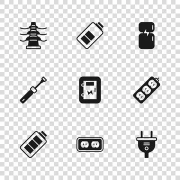 Set Electrical outlet, extension, plug, panel, Refrigerator, tower line, Ba.. Stock-Illustration