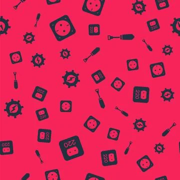 Set Electrical outlet, Gear and lightning and Screwdriver on seamless pattern 스톡 일러스트
