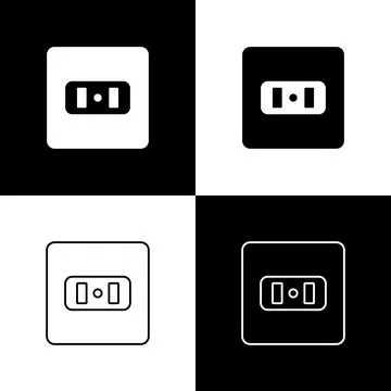Set Electrical outlet icon isolated on black and white background. Power socket Stock Illustration