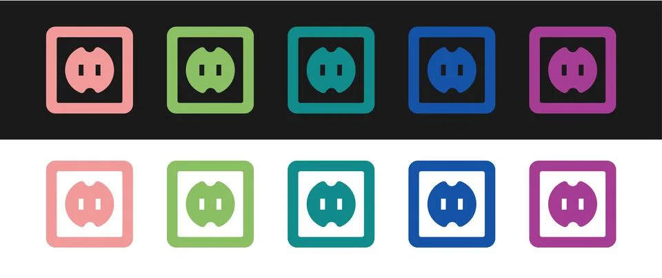 Set Electrical outlet icon isolated on black and white background. Power socket Stock Illustration