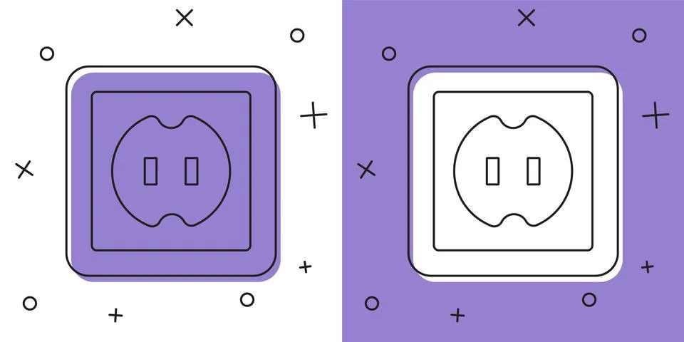 Set Electrical outlet icon isolated on white and purple background. Power socket Stock Illustration