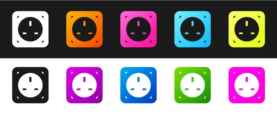 Set Electrical outlet icon isolated on black and white background. Power socket Stock Illustration