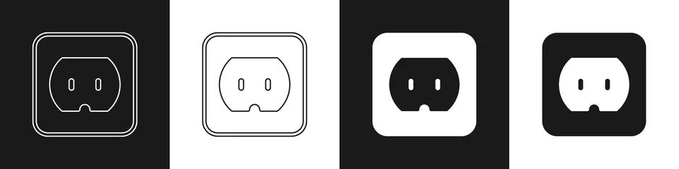 Set Electrical outlet icon isolated on black and white background. Power socket 스톡 일러스트