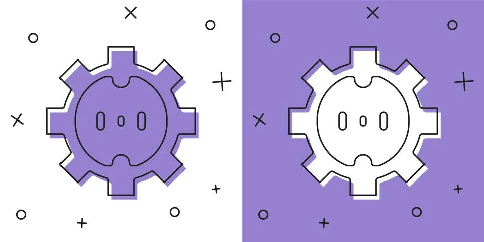 Set Electrical outlet icon isolated on white and purple background. Power soc Ilustração Stock