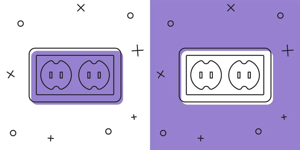 Set Electrical outlet icon isolated on white and purple background. Power socket Stock Illustration
