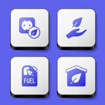 Set Electrical outlet, Leaf in hand, Bio fuel canister and Eco friendly house Stock-Illustration