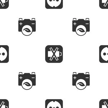 Set Electrical outlet, Low battery and Eco nature leaf on seamless pattern. V Stockillustratie