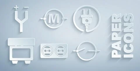 Set Electrical outlet, plug, Fuse, circuit scheme,  and cable icon. Vector Stock Illustration