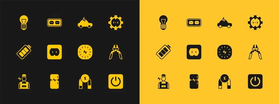 Set Electrical outlet, Refrigerator, Lightning bolt, Magnet, car, Creative .. Stock Illustration