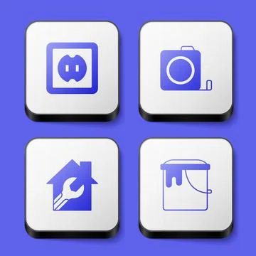 Set Electrical outlet, Roulette construction, House with wrench spanner and Stock Illustration