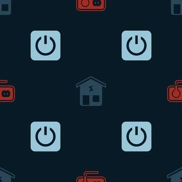 Set Electrical outlet, Smart home and Power button on seamless pattern. Vector Stock Illustration