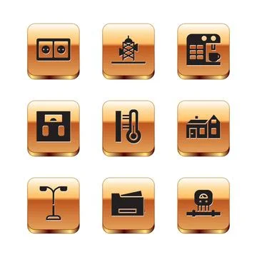 Set Electrical outlet, Street light, Printer, Meteorology thermometer, Bathroom Illustrazione stock
