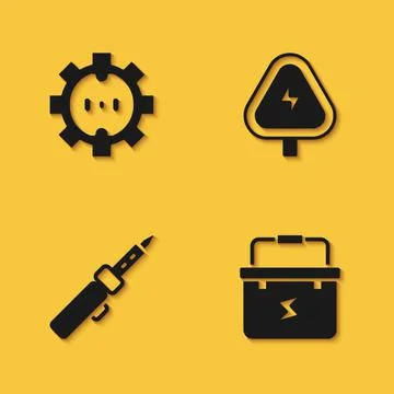 Set Electrical outlet, Toolbox electrician, Soldering iron and High voltage icon Stock-Illustration