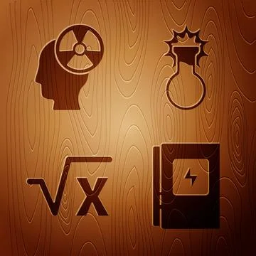 Set Electrical panel, Head and radiation symbol, Square root of x glyph and Test Stock Illustration