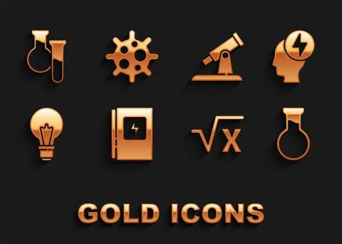 Set Electrical panel, Head and electric symbol, Test tube flask, Square root of Stock Illustration