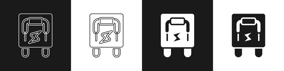 Set Electrical panel icon isolated on black and white background. Switch lever Stock Illustration