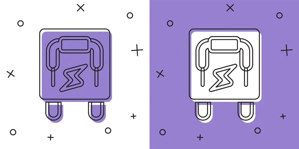 Set Electrical panel icon isolated on white and purple background. Switch lever Illustration