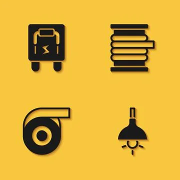 Set Electrical panel, Lamp hanging, Roll adhesive tape and Wire electric cable Illustration