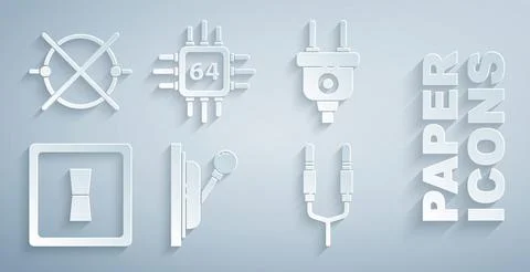 Set Electrical panel, plug, light switch, Audio jack, Processor with イラスト素材