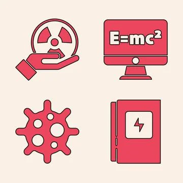 Set Electrical panel, Radioactive, Equation solution and Virus icon. Vector Illustrazione stock