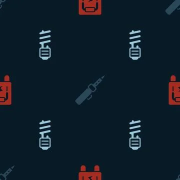 Set Electrical panel, Soldering iron and LED light bulb on seamless pattern Stock Illustration