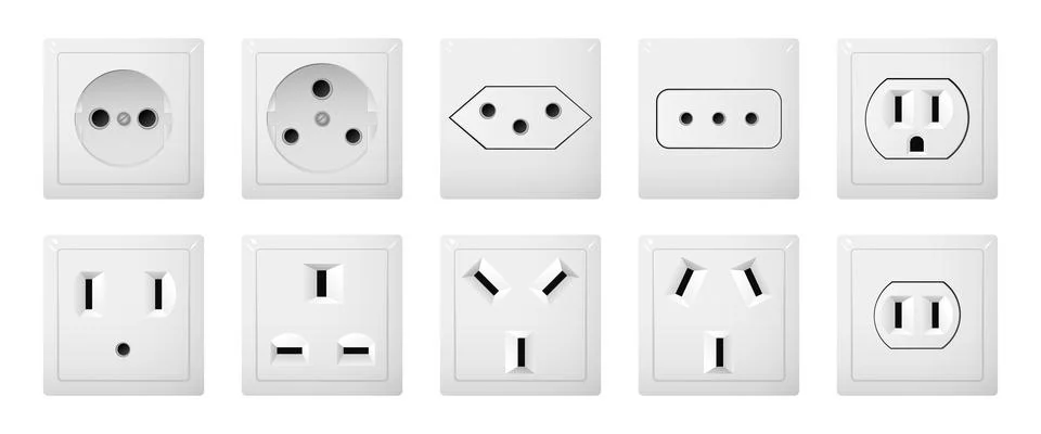 Set of Electrical Sockets, Different International Standards Stock Illustration