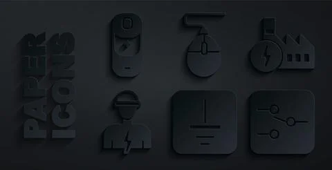 Set Electrical symbol ground, Nuclear power plant, Electrician, Switch in ele Ilustración de archivo