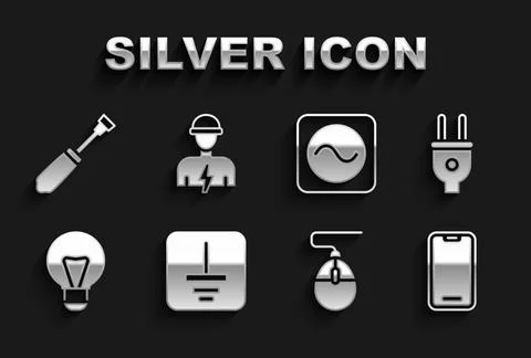 Set Electrical symbol ground, plug, Mobile phone, Computer mouse, Creative lamp Stock Illustration