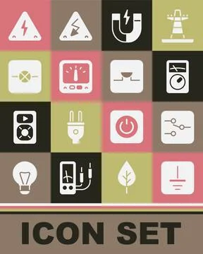 Set Electrical symbol ground, Switch in electronic circuit, Ampere meter Illustrazione stock