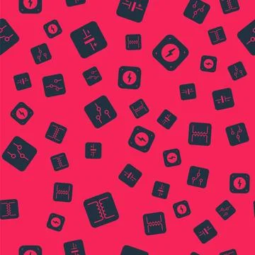 Set Electrical transformer, DC voltage source, Switch in electronic circuit and Stock Illustration