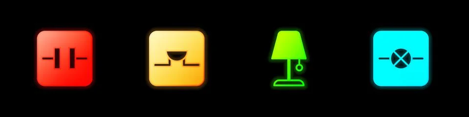 Set Electrolytic capacitor, Buzzer in electronic circuit, Table lamp and Lamp Stock Illustration