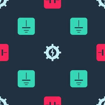Set Electrolytic capacitor, Gear and lightning and Electrical symbol ground on Stock Illustration