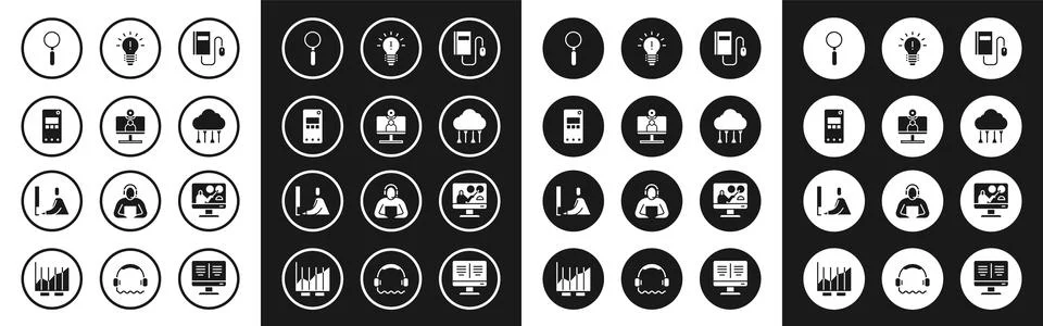 Set Electronic book with mouse, Video chat conference, Mobile phone, Magnif.. イラスト素材