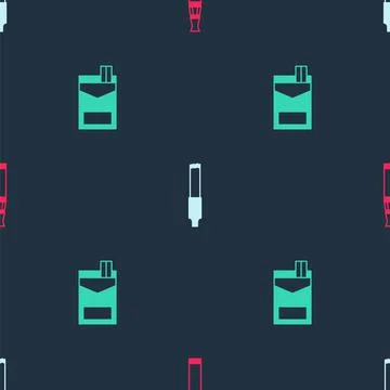 Set Electronic cigarette, Cigarette and Cigarettes pack box on seamless pattern 스톡 일러스트