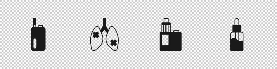 Set Electronic cigarette, Disease lungs, Vape mod device and liquid bottle .. Stock Illustration