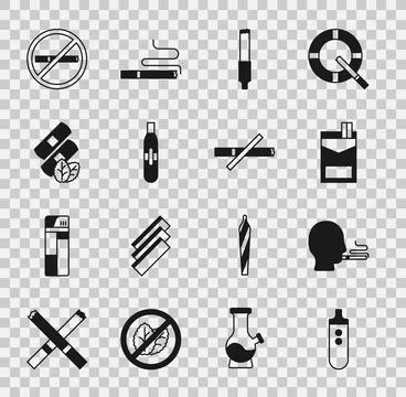 Set Electronic cigarette, Man smoking, Cigarettes pack box, Medical nicotin.. Stock Illustration